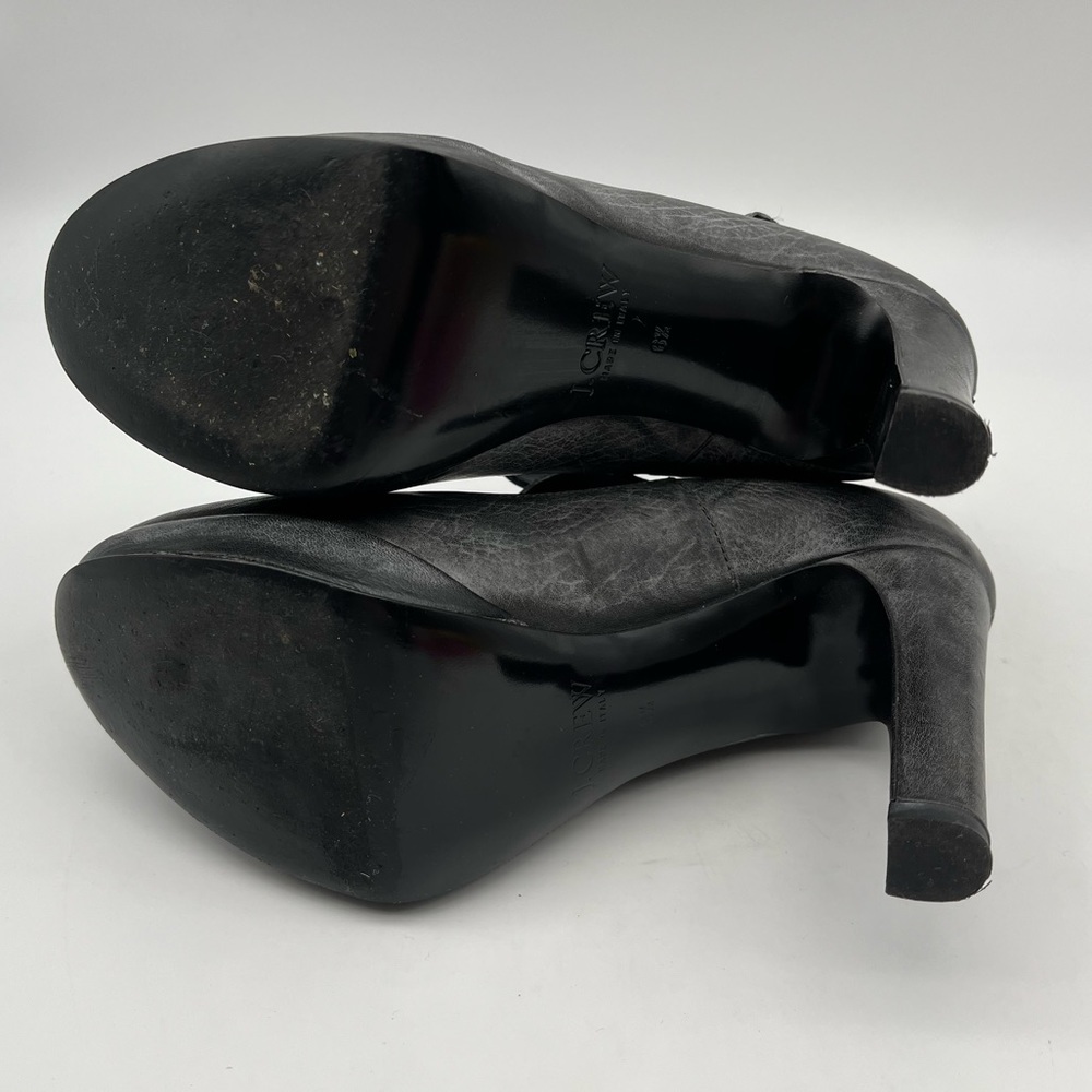 J Crew Loxley Buckle Platform Leather Heels Size 6.5 Black Gray Distressed Italy - Picture 9 of 9